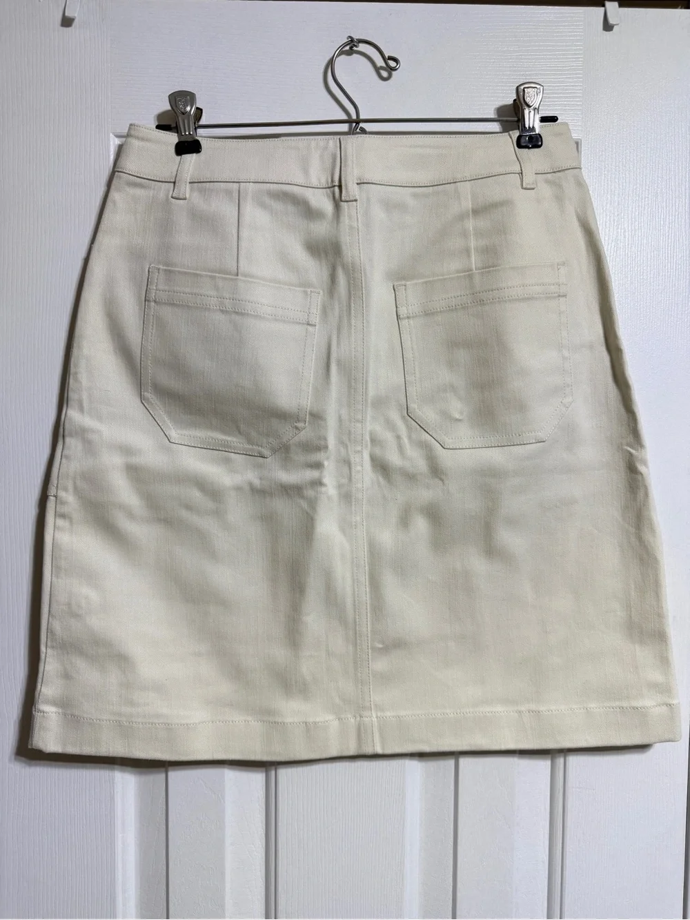 NWT Boden Women's denim Glorious British Style Mini Skirt Beige White size 4